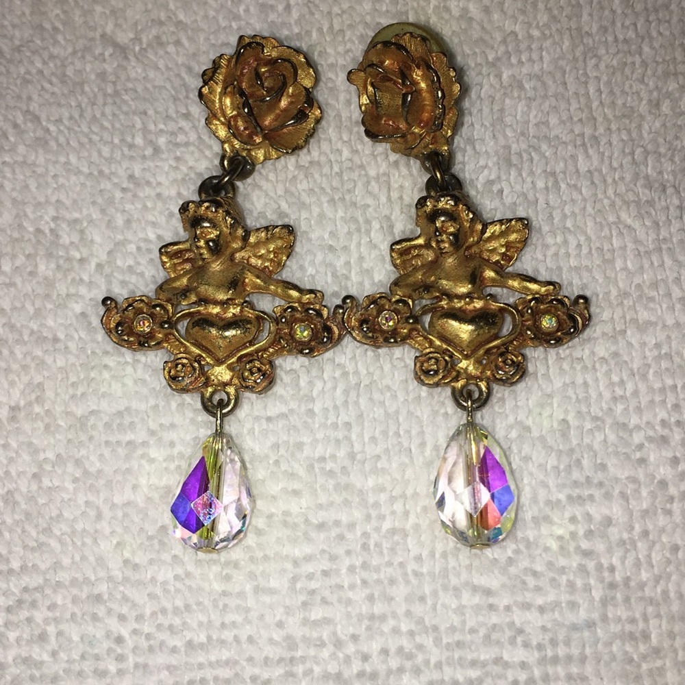 Vintage kirks folly Angel earrings aurora borealis